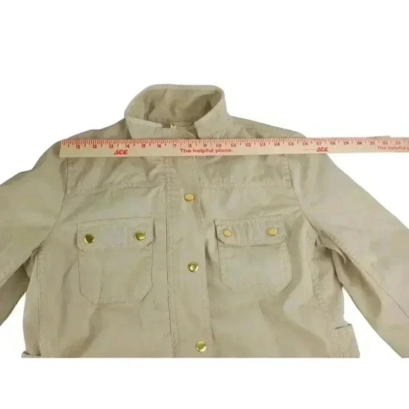 J Crew Womens Jacket Beige Full Zip Button Pocket Cotton Twill Mock Neck Size M - Picture 11 of 15